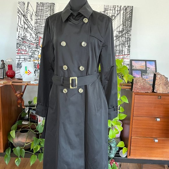 Dana Buchman trench coat  Size Medium Black Double Breasted - Picture 3 of 12